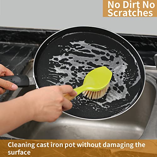 2 Pack Kitchen Dish Brush Bamboo Handle Dish Scrubber Built-in Scraper - style: Green