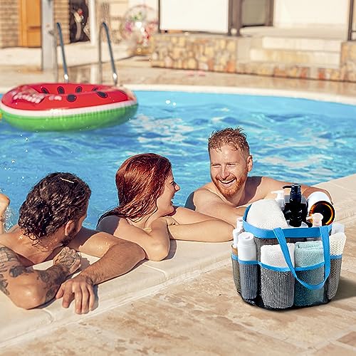 Mesh Shower Caddy Portable - 9 Pockets, Shower Bag for Dorm Room Camping - color: Blue