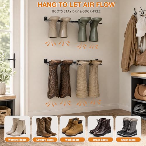 ORLESS Wader Hangers 4-Pair Boot Rack Garage Storage, Cowboy Boot Holder, Metal Wire Organizer for Entryway (Pack of 2) - color: Black, size: 17.12L" x 8.66W" x 1.57H" (Pack of 2)