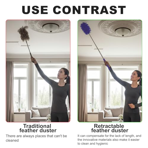 Microfiber Feather Duster with 29 in Telescoping Pole and Bendable Head for Ceiling Fans, Ceilings, Blinds, Furniture and Cars, Purple - color: Purple