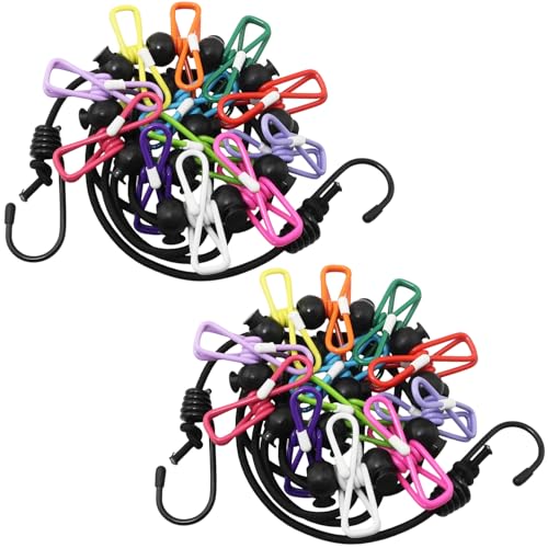 2PCS Portable Clothesline 1.8 Meters with 24 Colorful Non Slip Clips Camping RV Travel Hotel Outdoor Drill Free Clothesline for Drying Underwear Socks Towels Swimsuits Clothes