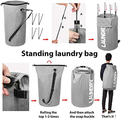 WOWLIVE Backpack Laundry Bag for College, Collapsible Hampers for Laundry - color: Gray