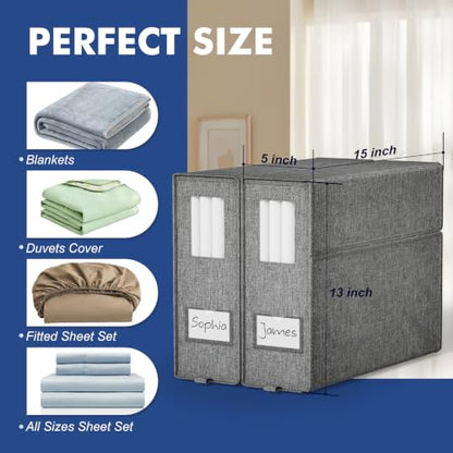 Furnhome Bed Sheet Organizers and Storage 6 Pack, Foldable Linen Closet Organizer Box with Clear Window, Labels & Reinforced Handles, Stackable Space Saving Bedding Storage for King Queen Sheet Set - size: 6 Pack