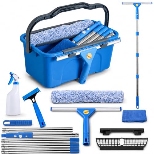 Professional Window Cleaning Kit with 76" Pole,Bucket 3 Gallon,Streak-Free - style: 76"Window Squeegee with Bucket