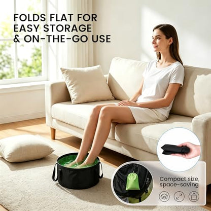 TRENDBOX Foldable Wash Basin Sink Water Bag Portable Mini 8.5L for Footbath Camping Hiking Outdoor Durable Design - color: Green