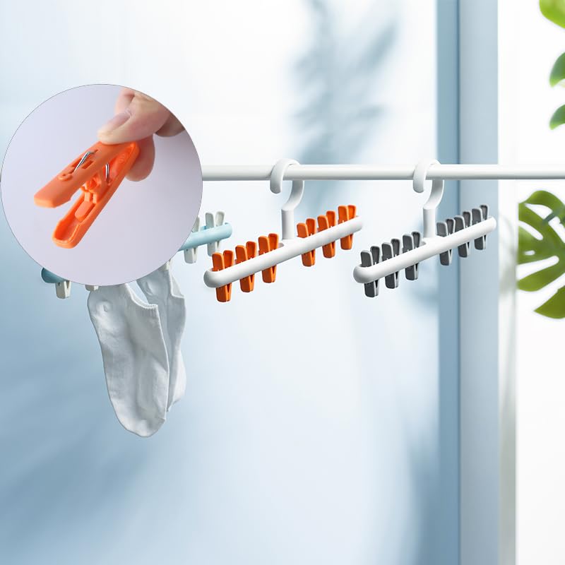 Foshine Clothes Hanger 2 Pack Clothes Drying Racks Windproof for Drying - color: White With Orange&grey Clips