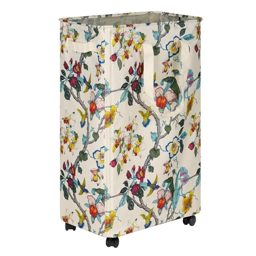 efluky Slim Laundry Hamper with Wheels, Rolling Laundry Basket for Clothes, Small Laundry Basket for Bedroom, Dorm and Laundry Room, 60L (12.7 Gallons) Floral - color: Floral, size: 60L