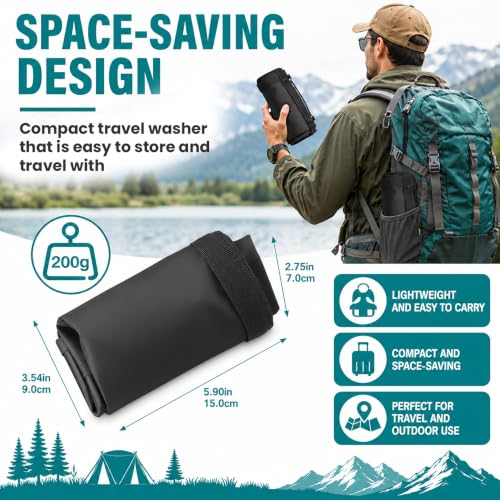 Travel Washing Machine & Retractable Clothesline - Hand Washing Machine & Portable Clothes Washer - Durable Travel Laundry Wash Bag & Camping Washing Machine - Portable Manual Clothes Washer - color: Black