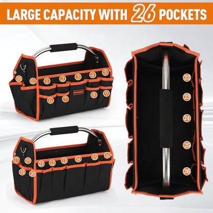 Kowsinde 16 Inch Tool Bag, Electrician Tool Bag, Open Top Tool Bags, 26 Pockets Can Hold Many Tools, Steel Handle and Removable Shoulder Strap - color: Orange