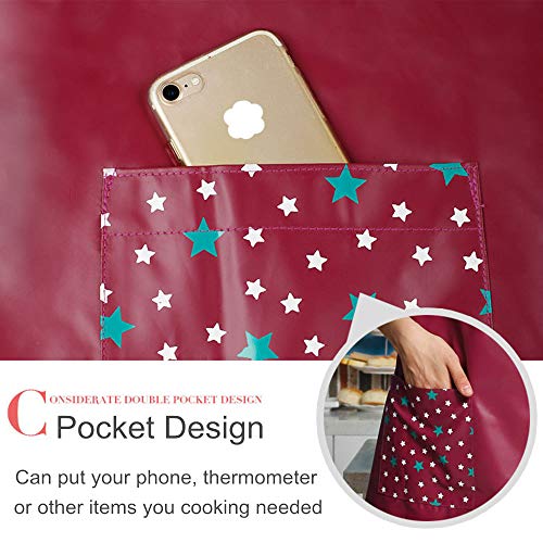 PU Kitchen Oil and Waterproof Aprons for Women with Pocket for Cooking Washing - color: Red