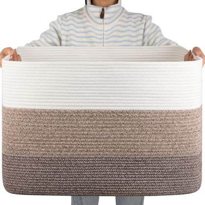 OIAHOMY Blanket Basket Laundry Basket Dog Toy Basket 108L Dark Brown - color: Gradient Dark Brown, size: 25”x16”x16”