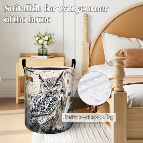 Majestic Owl Laundry Basket 19.7"x15.7", Collapsible Dirty Clothes Waterproof Forest Animal Laundry Hamper Organizer Toy Storage Bin for Dorm Nursery Bathroom Decor - style: Owl02