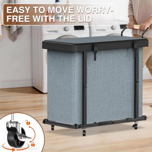 Rolling Laundry Hamper with Wheels, Laundry Hamper 3 Section with Lid Gray - color: Gray-3 Section, size: 3 Section