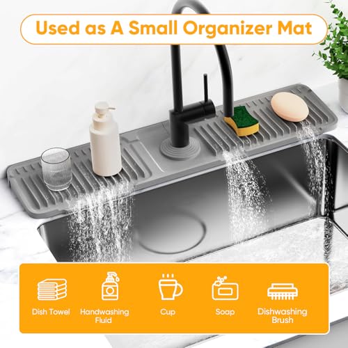 24'' Longer Faucet Mat for Kitchen Sink Water Splash Guard Behind Faucet - color: Gray, size: 24" x 5.5"