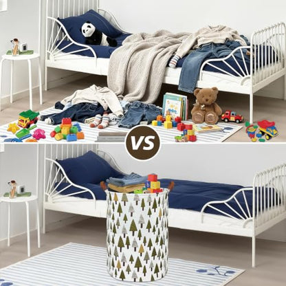 Foldable Waterproof Round Fabric Laundry Basket Home, Green forest - color: Round-Green forest