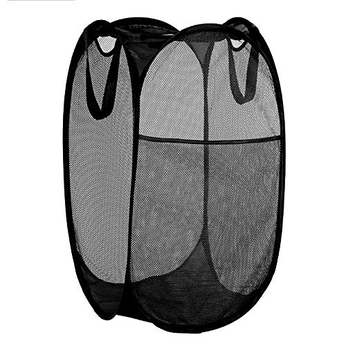 BATTOO Deluxe Collapsible Laundry Baskets Mesh Pop Up Hampers for Laundry with Side Pocket Reinforced Handles for Laundry Room, Bathroom, Kids Room, College Dorm or Travel Black - color: Modern Black