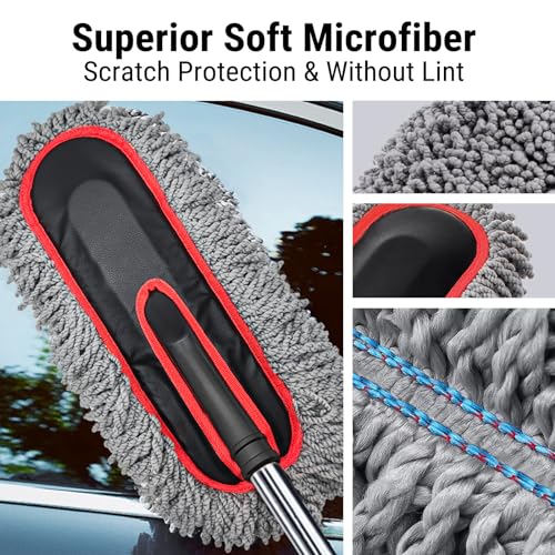 YeewayVeh Car Duster, Scratch-Free Microfiber Cleaning Brush, Gray/Red - color: Gray / Red, size: 1 Pack