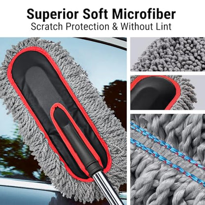 YeewayVeh Car Duster, Scratch-Free Microfiber Cleaning Brush, Gray/Red - color: Gray / Red, size: 1 Pack