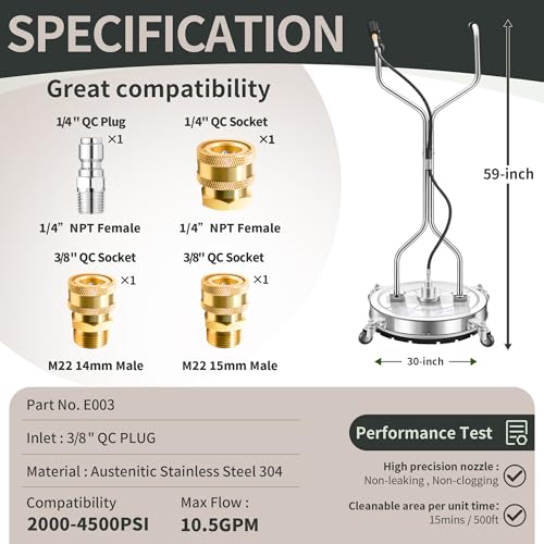 LidoDola 30'' Pressure Washer Surface Cleaner, Power Washer Accessory - size: 30 INCH SILVERY