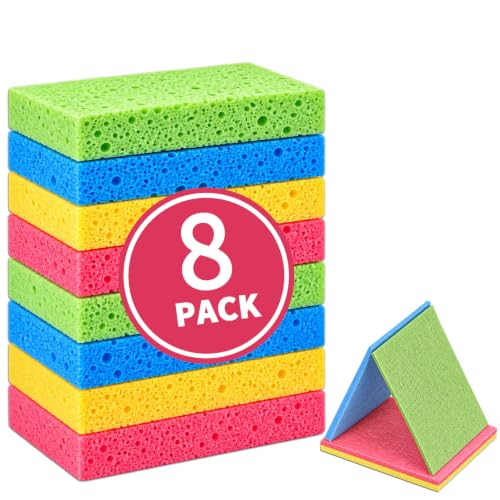 Kitchen Sponges Compressed Cellulose Sponge, Non Scratch Natural Dish Sponge for Kitchen Cleaning Sponges for Dishes Bathroom Cars Pop-up Cleaning Sponge, 8 PCS - color: Multicolor 8 Pack