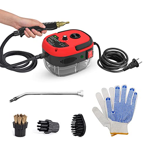Portable Handheld Steam Cleaner High Temperature Pressurized Steam Cleaning Machine with Brush Heads and Gloves for Kitchen Furniture Bathroom Car - color: red