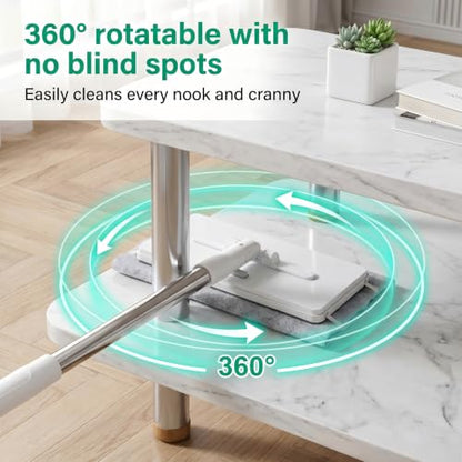 Snap Grip Mini Mop, Hands Free Flat Mop with 1-Click Automatic Cloth Replacement, 10 Reusable Microfiber Cloths, 360° Swivel Head for Floor, Wall, Window, Tile & Corner Dust Cleaning