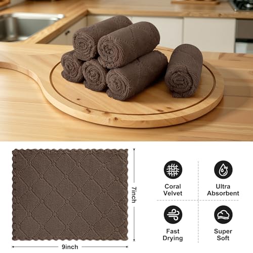 Homaxy Super Soft 18 Pack Coral Velvet Dish Cloths, 7" x 9", Brown - color: Brown, size: 7 x 9 inch- 18 Pack