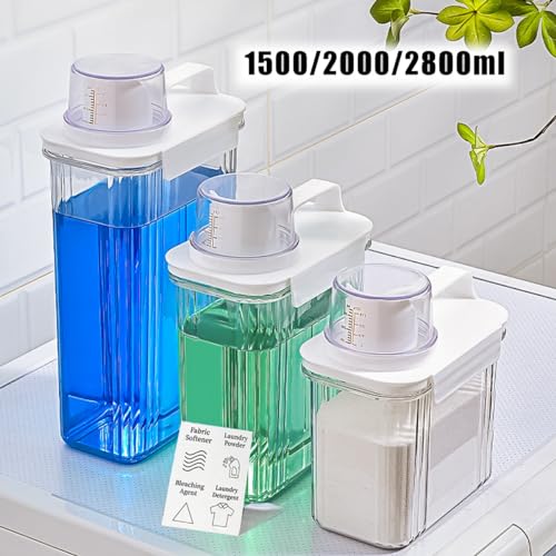 [2 Pack] Laundry Detergent Dispenser for Laundry Room Organization and Storage, 2800ml Laundry Soap Dispenser，Liquid Laundry Detergent Dispenser with 4 Removable Labels, BPA Free & Pet Plastic, Clear - style: 2800