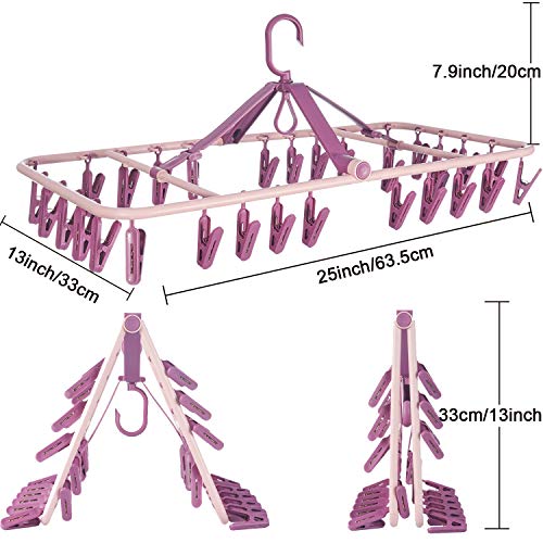 Foldable Clip Hangers with 32 Clothes Pins Drying Clips Laundry Clip - color: Pink