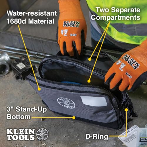 KLEIN TOOLS Tool Pouch, Dual Compartments, Heavy-Duty Tool Bag Organizer, Multipurpose Bag - size: 12" x 7"