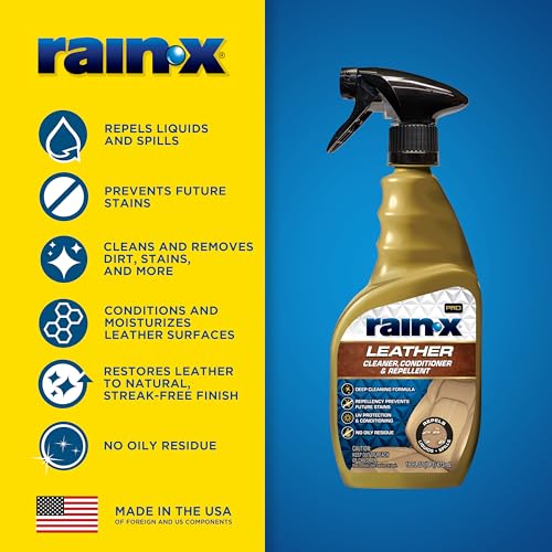 Rain-X 620236SRP Leather Cleaner Conditioner & Repellent for Car Interiors, Cleans + Repels while Moisturizing, Restores Leather to Natural, Fresh Scent without Residue 16 Fl Oz. - style: Leather Cleaner