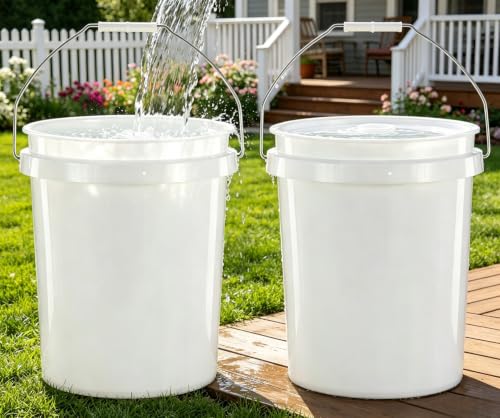2 Gallon Plastic Bucket 2-Pack with Metal Handle, White