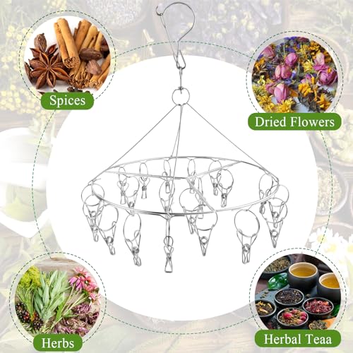Round Herb Drying Rack for Drying Spices, Rustproof Dryer with 20 Hooks