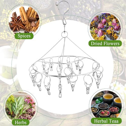 Round Herb Drying Rack for Drying Spices, Rustproof Dryer with 20 Hooks