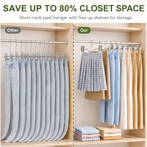 Space Saving Pants Hangers with Clips for Skirts, 10 Pack - color: White