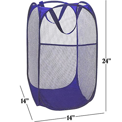 BATTOO Deluxe Strong Mesh Pop up Laundry Hamper Basket with Side Pocket Foldable Hamper for Laundry Room, Bathroom, Kids Room, College Dorm or Travel Royal Blue - color: Royal blue