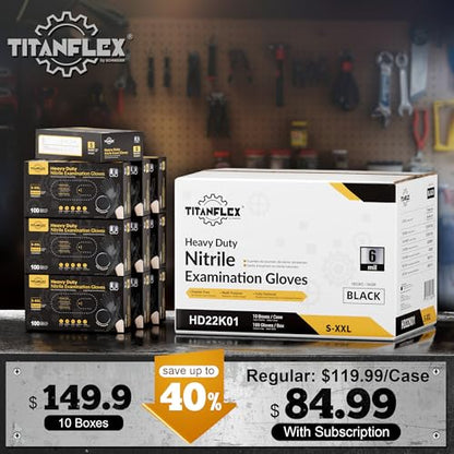 TitanFlex Heavy Duty Black Nitrile Gloves, 6 Mil, Fully Textured, Mechanic Disposable Gloves, Latex Free, Powder Free - color: Black (1000ct), size: X-Large