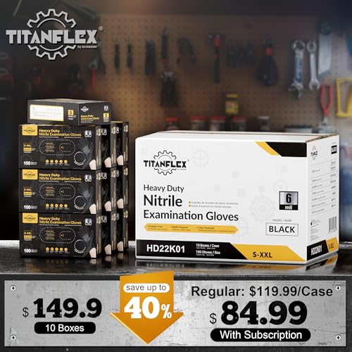 TitanFlex Heavy Duty Black Nitrile Gloves, 6 Mil, Fully Textured, Mechanic Disposable Gloves, Latex Free, Powder Free - color: Black (1000ct), size: XX-Large