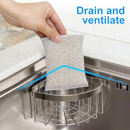 Cabilock Stainless Steel Sponge Holder for Kitchen Sink Suction Cup Corner Sink Caddy Kitchen Organizer for Sponge Scrubber Dishcloth 6.29 X 4.72 X 3.54 in
