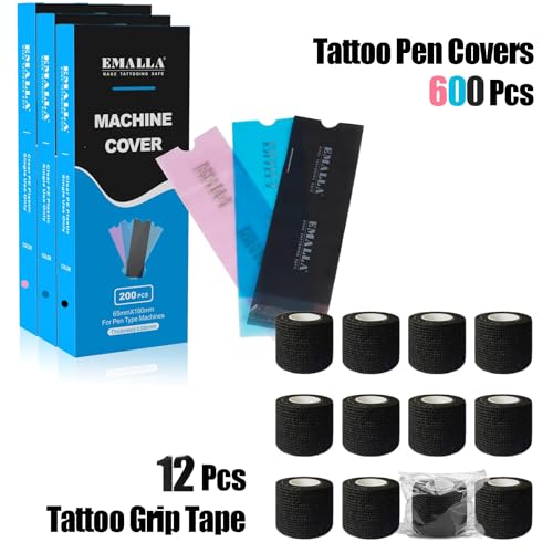 600Pcs Tattoo Machine Covers 12Pcs Tattoo Grip Tape Wrap - color: Multicolor