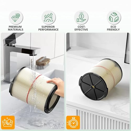 2 Pack Replacement Cartridge Filter Compatible with Craftsman 17816 9-17816 Wet Dry Vac fit 5/6/8/12/16/32 Gallon & Larger Vacuum Cleaner - size: 2 pack
