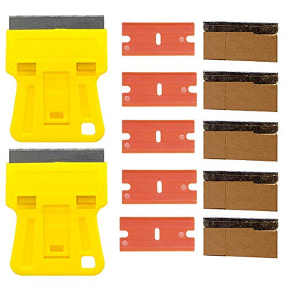 1.5 inch High Visibility Mini Razor Blade Scraper Glass Scraper Paint Window Scraper With 5 Metal Scraper Razor Blades 5 Dual Plastic Double Edge Razor Blades Removing Decal Stickers Old Glue - color: Set C