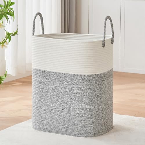 AINUOQI Laundry Basket with Handles - Blanket Basket & Hampers for Bedroom Aesthetic, Laundry Hamper & Blanket Storage for Living Room, Clothes Hamper, Tall,Large 21.7" x 16.9" x 11.8”, Light Grey - color: Light Grey, size: 85L