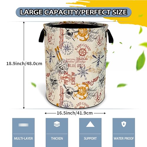 Anchor Compass Laundry Basket Foldable Waterproof Hamper 18.9 x 16.5 Inch - color: navigation