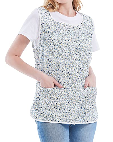 Nanxson Cobbler Apron for Women with Pockets,Cotton Smock with Buttons - color: Blueflower, size: Large