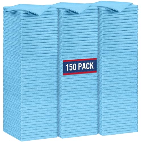 GLIMGLINT Microfiber Cleaning Cloth, 150 Pack Towels for Cars 14 X12 Inch - color: Blue