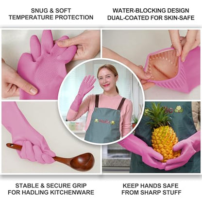 Mamison Rubber Dishwashing Gloves, Non-Slip Kitchen, Pink Large, 2 Pairs - color: Pink, size: Large (Pack of 2)