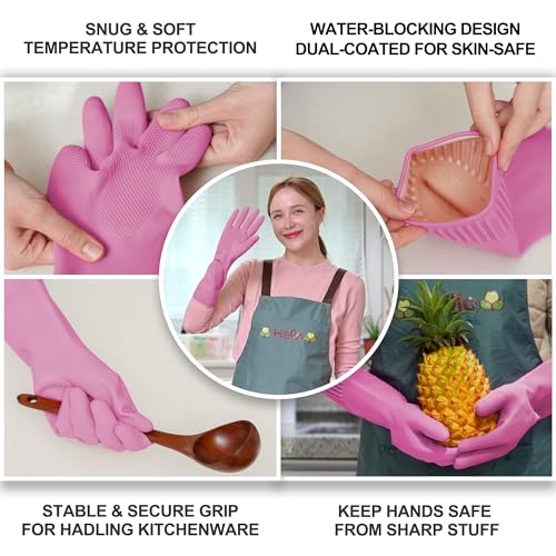 Mamison Rubber Dishwashing Gloves, Non-Slip Kitchen, Pink XL, 2 Pairs - color: Pink, size: XL (Pack of 2)