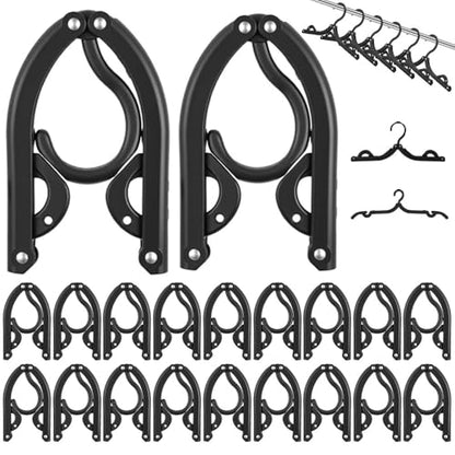 Foldable Travel Hangers,Essentials for Laundry,Portable and Collapsible with Hook,Essentials for Cruise Ship,Vacation,Camping,RV,Road Trip,Hotel,Business Travel, Student Apartment 20 PCS (Black) - color: Black
