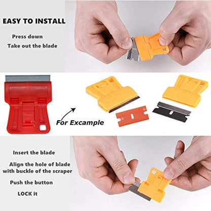 1.5 inches High Visibility Mini Razor Blade Scraper Glass Scraper Red Paint Window Scraper with 5 Metal Scraper Razor Blades 5 Dual Plastic Double Edge Razor Blades Removing Decal Stickers - color: Set D